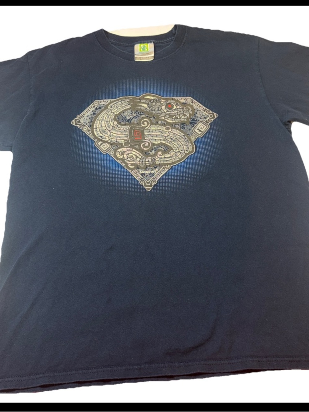 Aztec Mayan Snake BLUE T Shirt Karani Art Mens Blue Large Cotton TRIBAL ancient